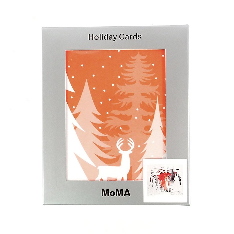 森林晚霞下的驯鹿 耶诞盒卡8入【Up With Paper MoMA圣诞节系列】 - 卡片/明信片 - 纸 橘色