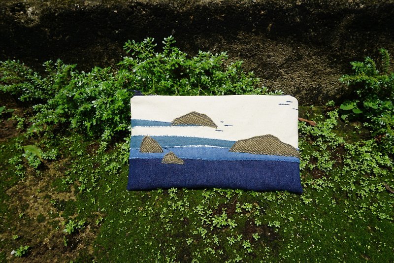 海岛 / 万用拉链袋 / YKK塑钢拉链 - 化妆包/杂物包 - 棉．麻 蓝色