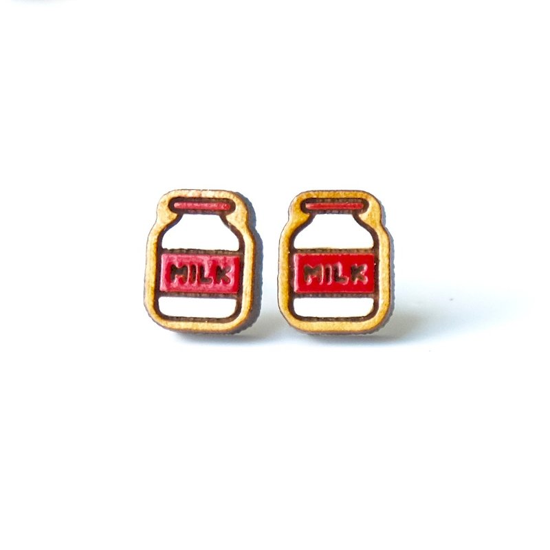 彩绘木耳环-牛奶milk(红色) - 耳环/耳夹 - 木头 红色