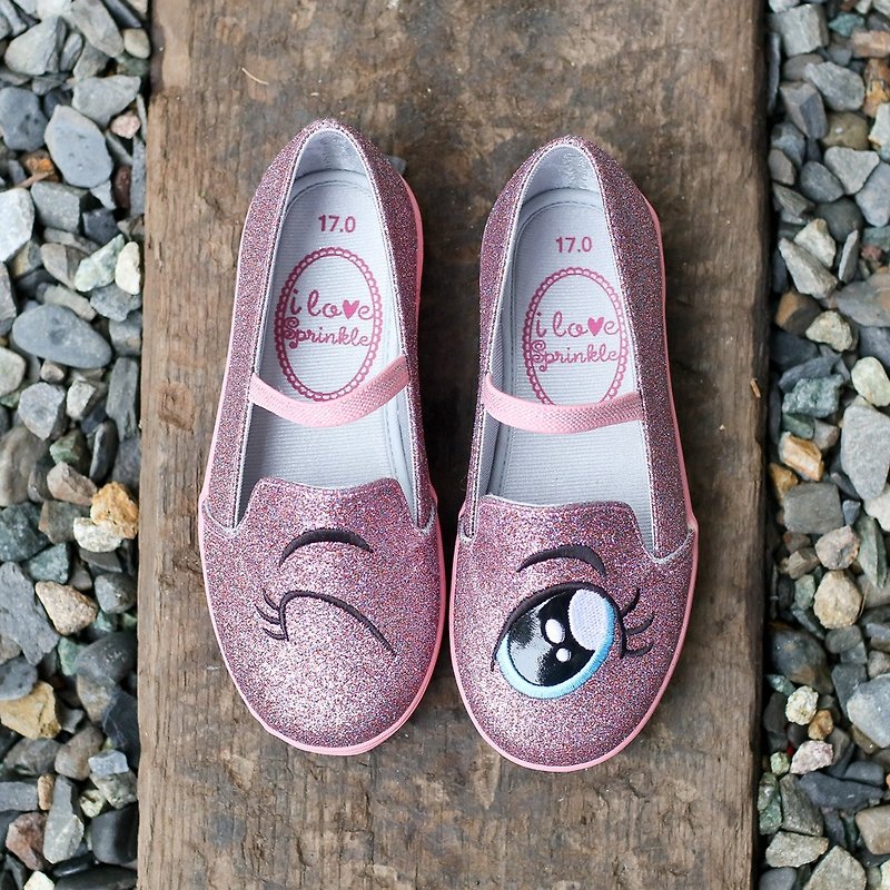 Eliza粉色亮片眨眼睛乐福鞋 (小孩) - 童装鞋 - 其他人造纤维 粉红色