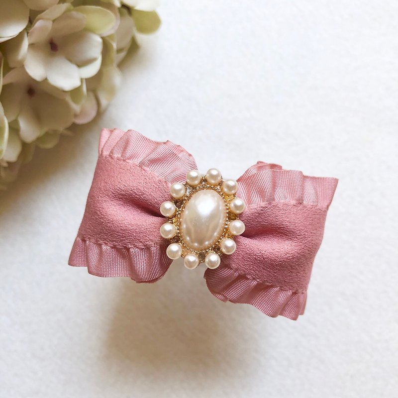 典雅珍珠荷叶边马尾圈 /粉藕色 - 发饰 - 其他材质 粉红色