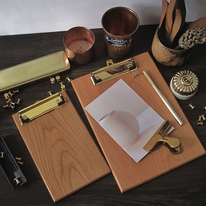 复古黄铜实木写字板菜单夹速写板垫板设计师产品创意礼品 - 文件夹/资料夹 - 木头 