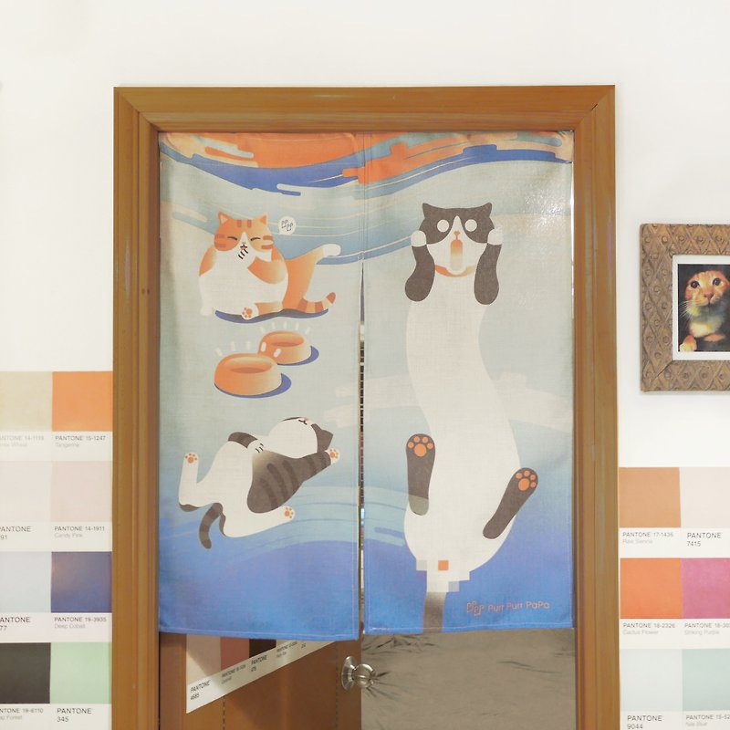 猫呐喊日式门帘 "Screaming Cat" Door Curtain 原创设计 - 墙贴/壁贴 - 棉．麻 白色