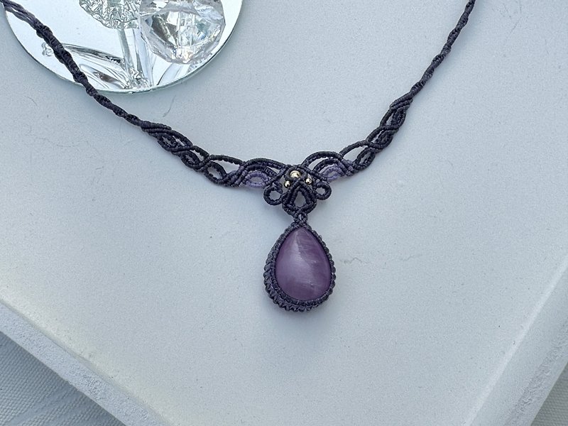 221124 Macrame 紫锂辉 编织 颈链 - 项链 - 半宝石 紫色