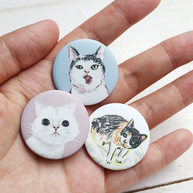 糖果色插画胸章 (猫咪3入组) - 胸针 - 塑料 