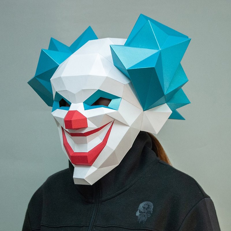 DIY手作3D纸模型 礼物 头套 面具系列 - 小丑面具 - 玩偶/公仔 - 纸 白色