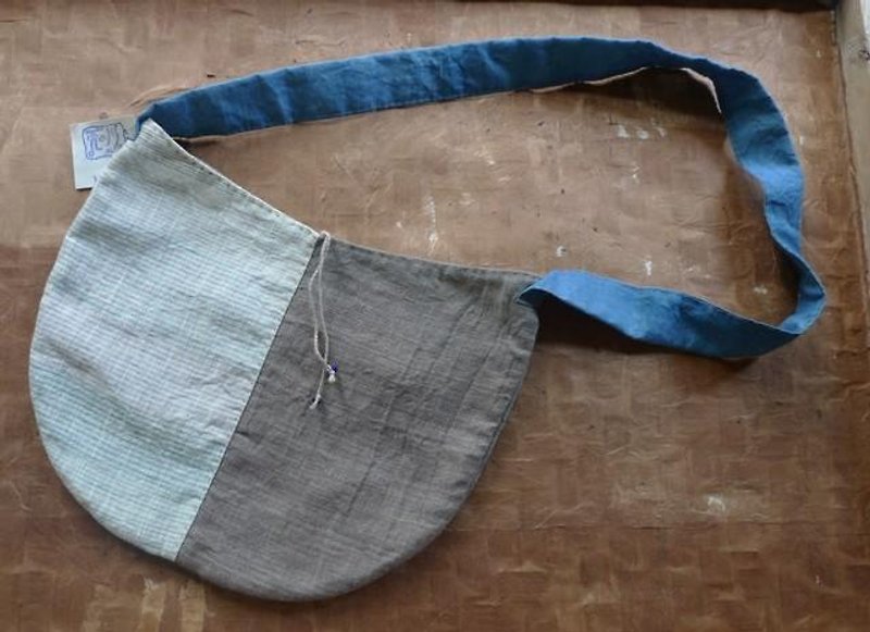 手織りヘンプ丸型ショルダーバッグ - 侧背包/斜挎包 - 棉．麻 蓝色