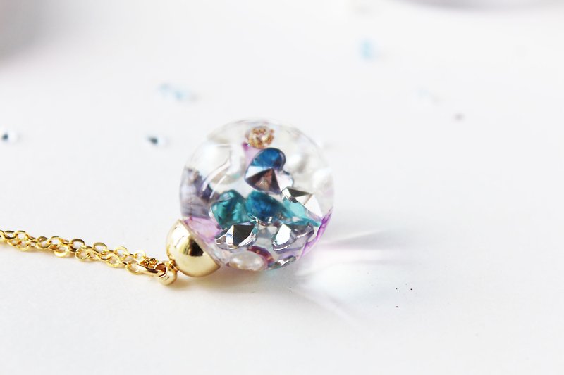 ＊Rosy Garden＊ 紫蓝色心型水晶珍珠宝盒流动玻璃球项链 - 项链 - 玻璃 多色
