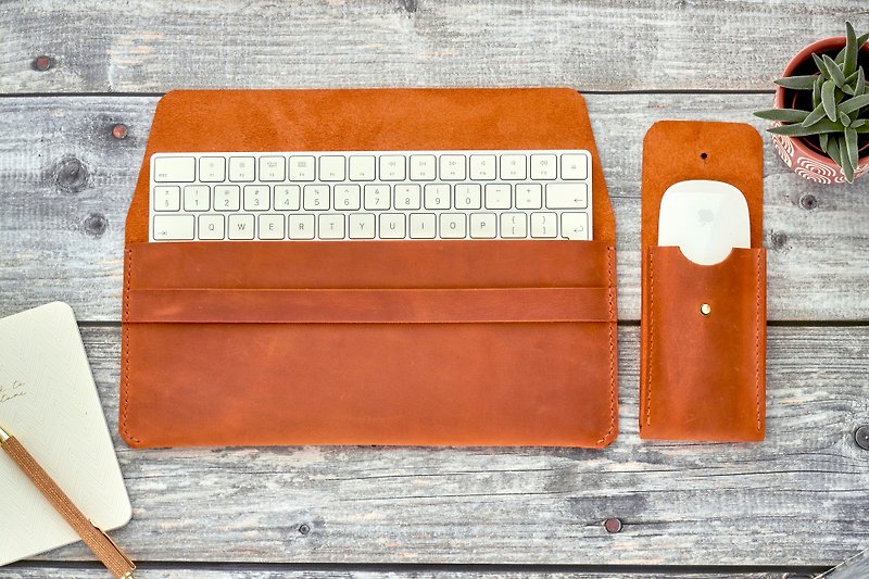 适用于 Apple Magic Mouse 和 Magic Keyboard 的个人化皮革保护套 - 平板/电脑保护壳 - 真皮 橘色