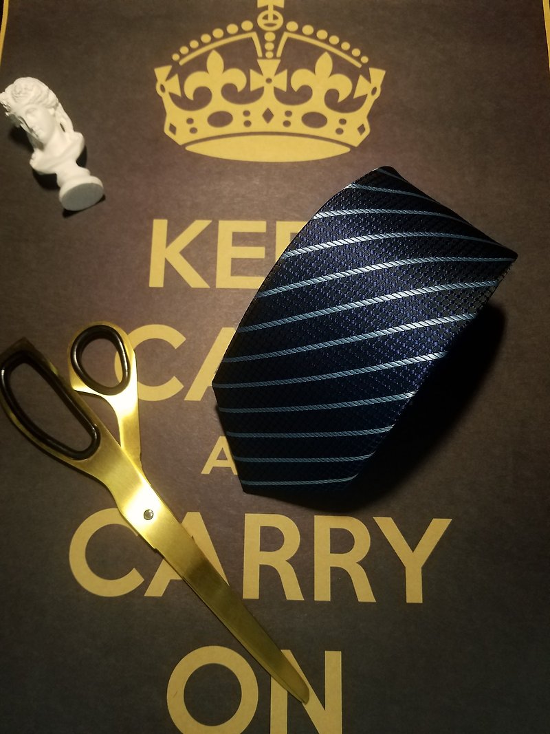 蓝色条纹领带真丝复古领带 - 领带/领带夹 - 丝．绢 蓝色