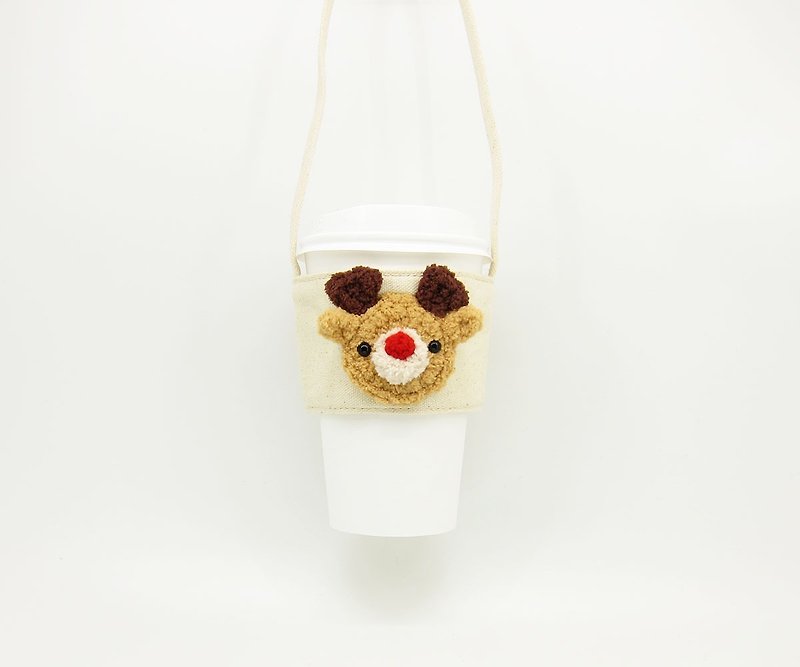 红鼻麋鹿/环保杯袋/饮料提袋/杯套/圣诞节 - 随行杯提袋/水壶袋 - 聚酯纤维 咖啡色