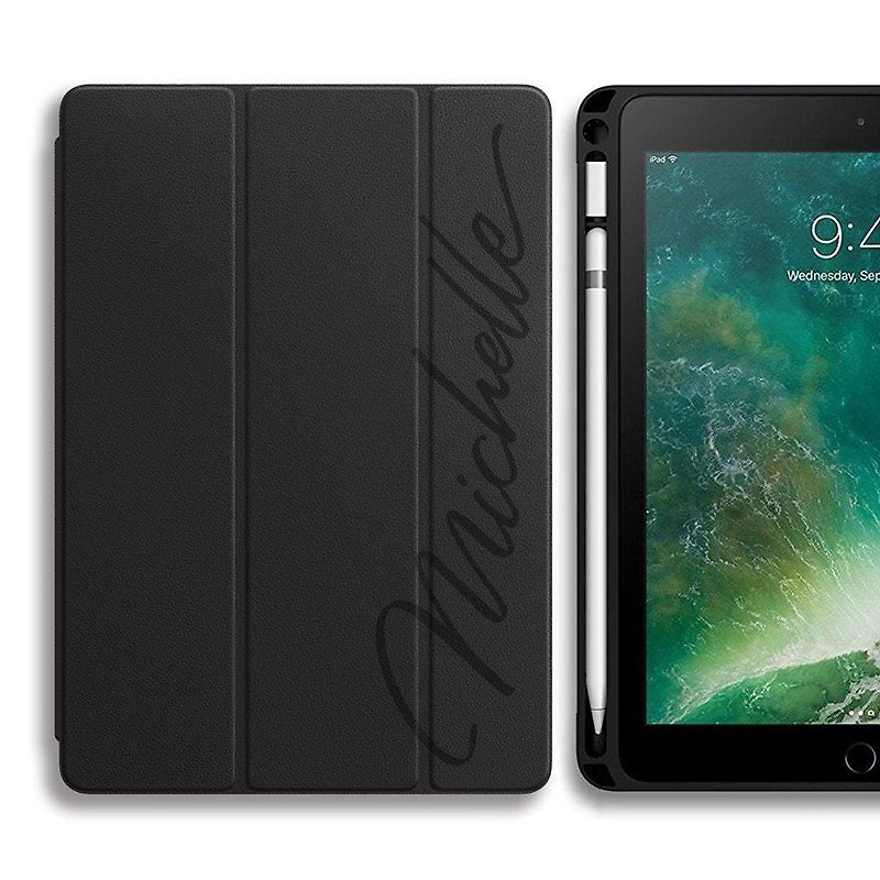 简约 iPad 保护套 带 Apple pencil 笔槽 定制名字 - 平板/电脑保护壳 - 人造皮革 咖啡色
