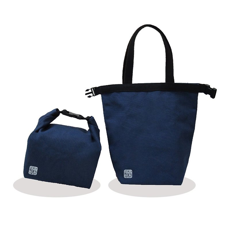 帆布环保便当袋 手提肩背 多用途 大容量 京都蓝 - 便当盒/饭盒 - 棉．麻 蓝色