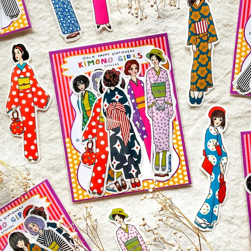 Girls in kimono stickers - 贴纸 - 纸 多色