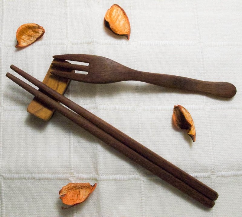 外带手工木制餐具组-含筷架 - 筷子/筷架 - 木头 