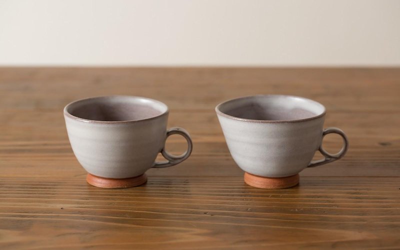 コーヒーカップ　白紫/赤茶 - 咖啡杯/马克杯 - 陶 白色