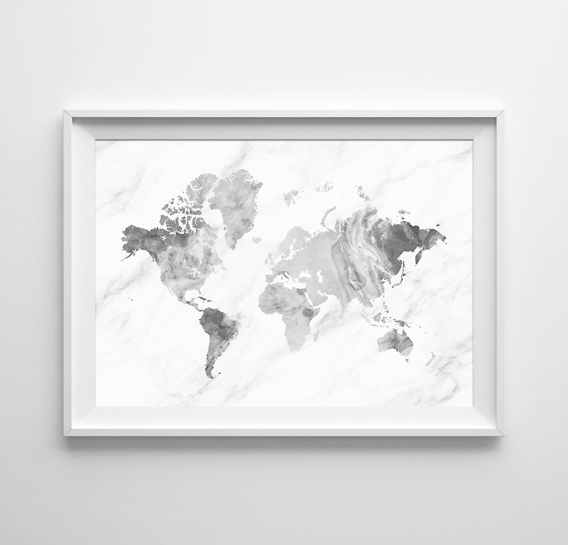 World map black and white 可定制化 挂画 海报 - 墙贴/壁贴 - 纸 