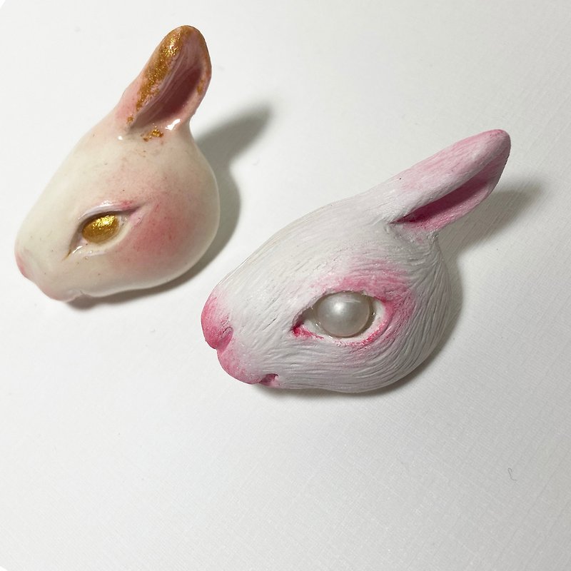 兔子 - 石粉黏土 - 胸针 - 胸针 - 粘土 粉红色