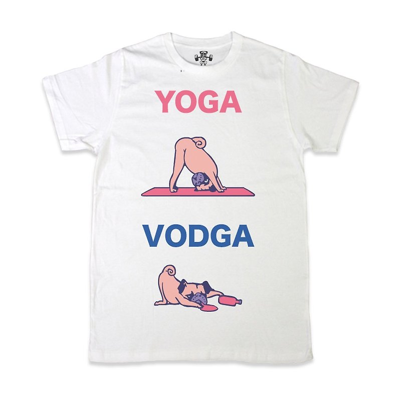 PUG Life • Yoga Vodka • Unisex T-shirt - 男装上衣/T 恤 - 棉．麻 白色