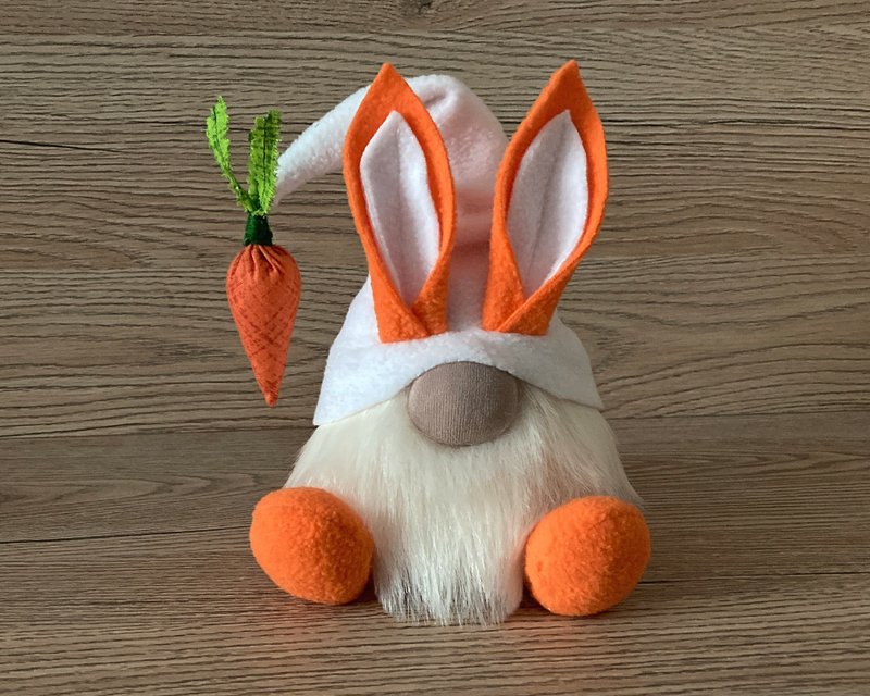 Easter bunny gnome Spring elf - 玩偶/公仔 - 棉．麻 橘色