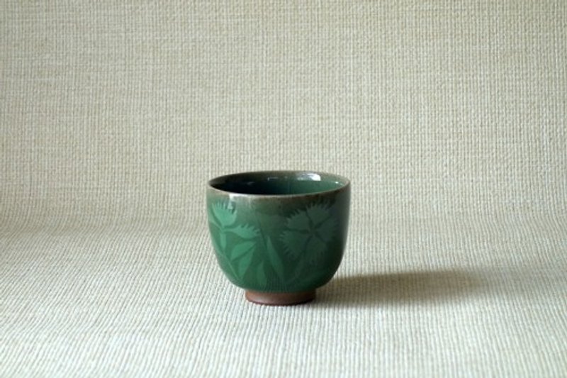 湯のみ　青磁象嵌 なでしこ - 茶具/茶杯 - 陶 绿色