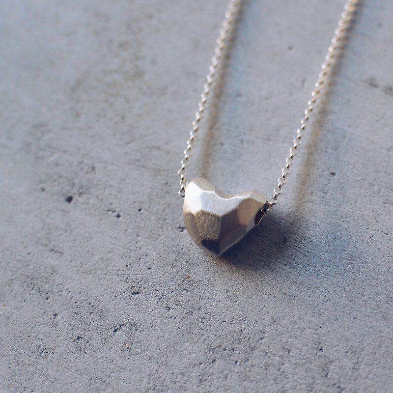 角面爱心-纯银项链 925 silver heart necklace - 项链 - 其他金属 银色