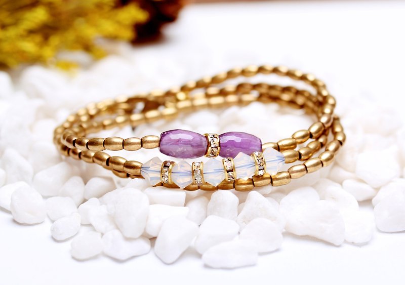 多层次紫水晶三圈黄铜手链 - 手链/手环 - 纸 紫色