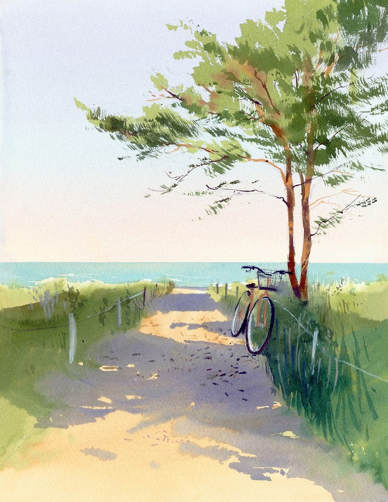 Hayao M.忘了他的自行车-水彩艺术打印-大型海报打印 - 墙贴/壁贴 - 纸 白色
