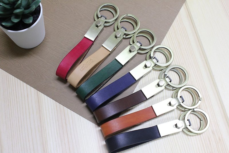 【Mini5】双圈 皮革钥匙圈 / (可压字)/交换礼物 - 钥匙链/钥匙包 - 真皮 多色
