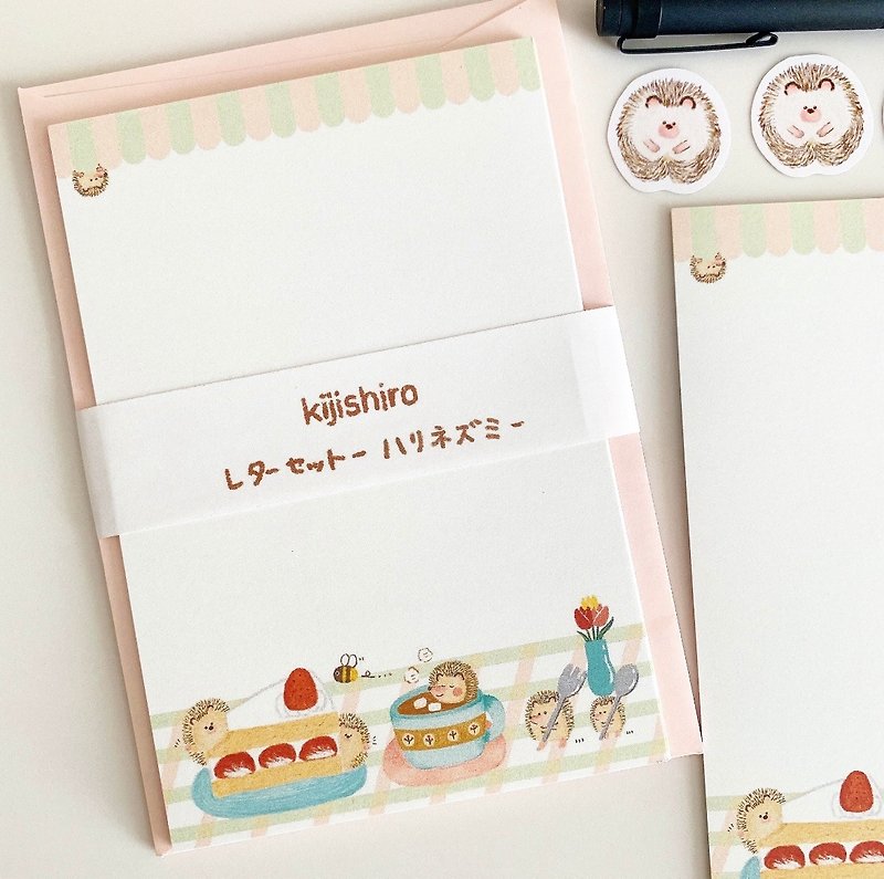 kijishiroレターセット〜ハリネズミ〜 - 信封/信纸 - 纸 粉红色
