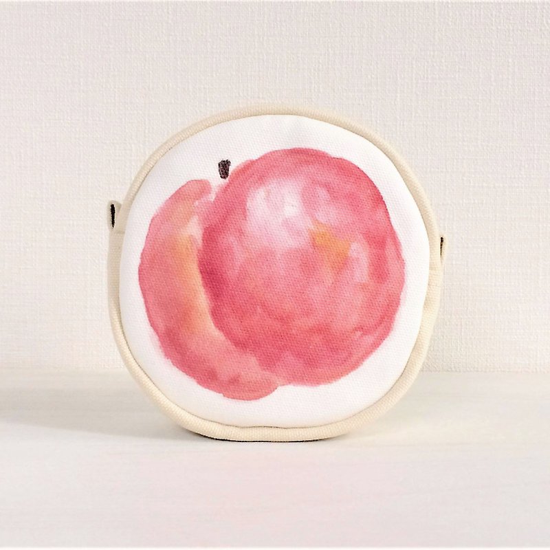フルーツガーデン サークルポーチ ピーチ - 化妆包/杂物包 - 棉．麻 粉红色