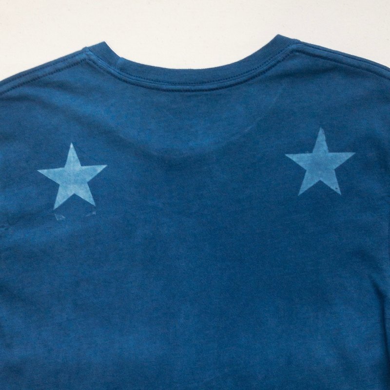 日本製 手染め BLUE STAR DARK TEE 星 size S Indigo dyed 藍染 organic cotton - 中性连帽卫衣/T 恤 - 棉．麻 蓝色