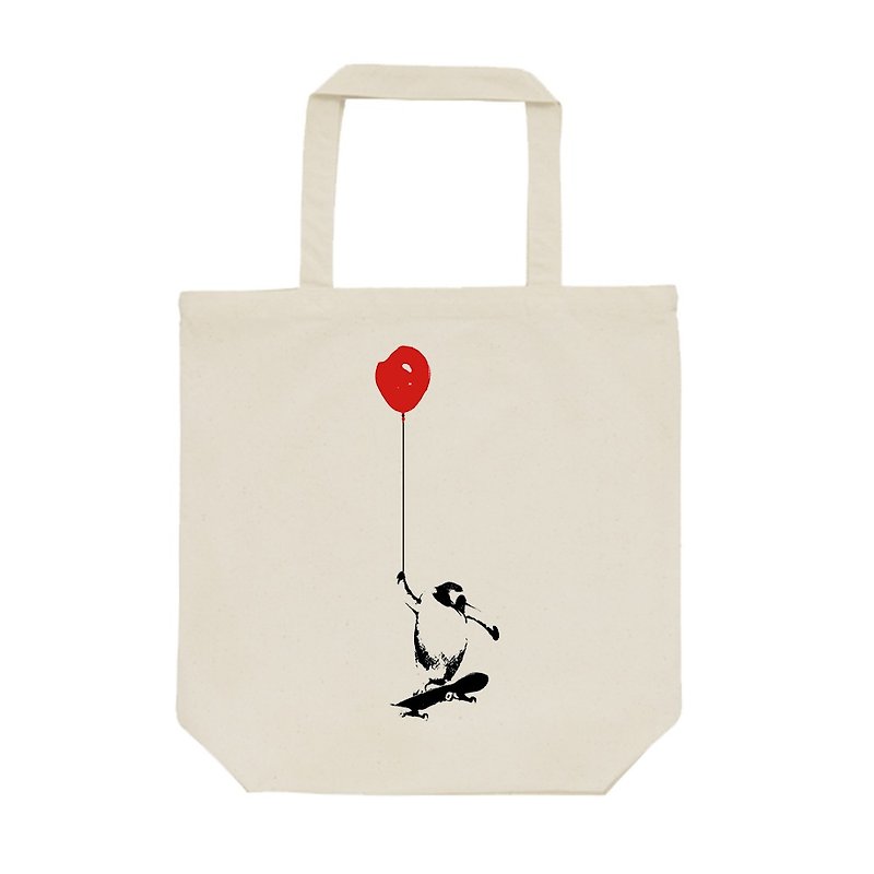 tote bag / ペンギンと風船とスケートボード - 手提包/手提袋 - 棉．麻 卡其色