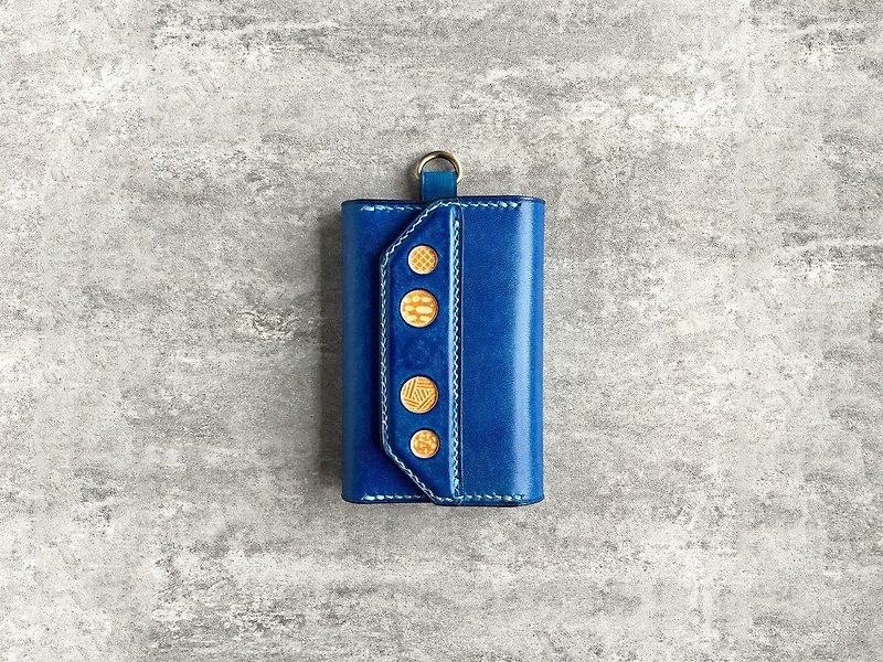 手工蓝色真皮钥匙包 免费定制化 - 钥匙链/钥匙包 - 真皮 蓝色
