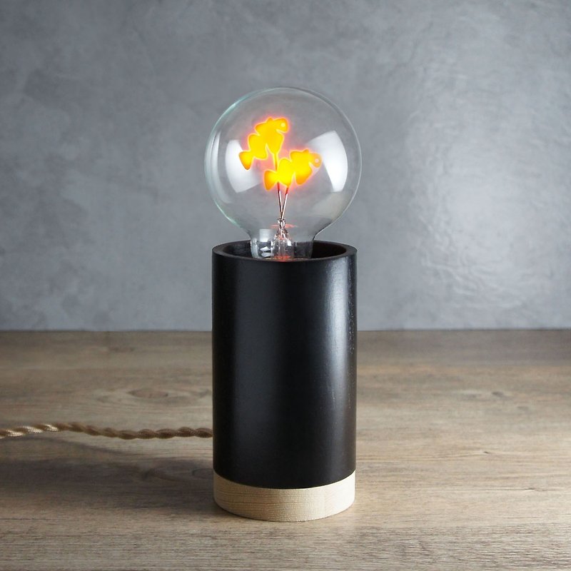 圆柱形木制小夜灯 - 含 1 个 自由双鱼球灯泡 Edison-Style 爱迪生灯泡 - 灯具/灯饰 - 木头 黑色