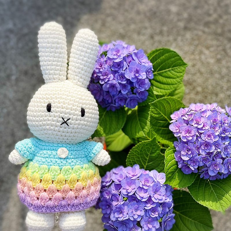 荷兰 Just Dutch | Miffy 米飞兔 编织娃娃和她的粉彩彩虹洋装 - 玩偶/公仔 - 棉．麻 多色