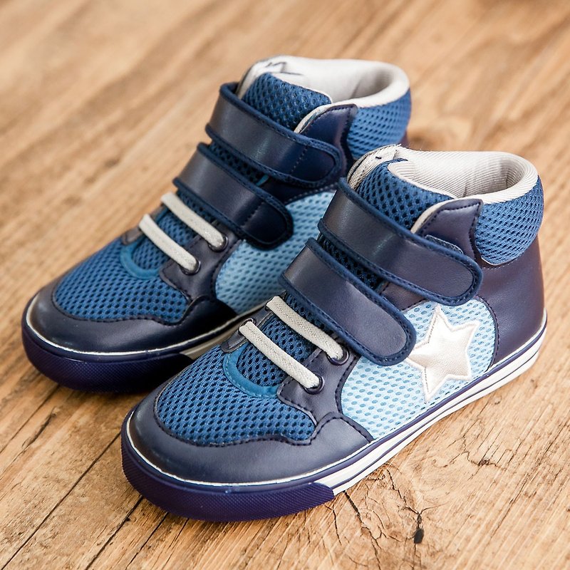 Kent蓝色星星高筒休闲鞋(零码特价 仅接受退货) - 童装鞋 - 人造皮革 蓝色