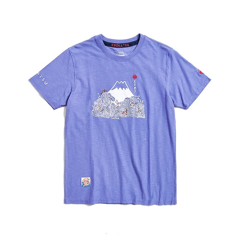 江户胜 日系 海浪鲤鱼短袖T恤-女装 (灰紫色) #上衣 - 女装 T 恤 - 棉．麻 紫色
