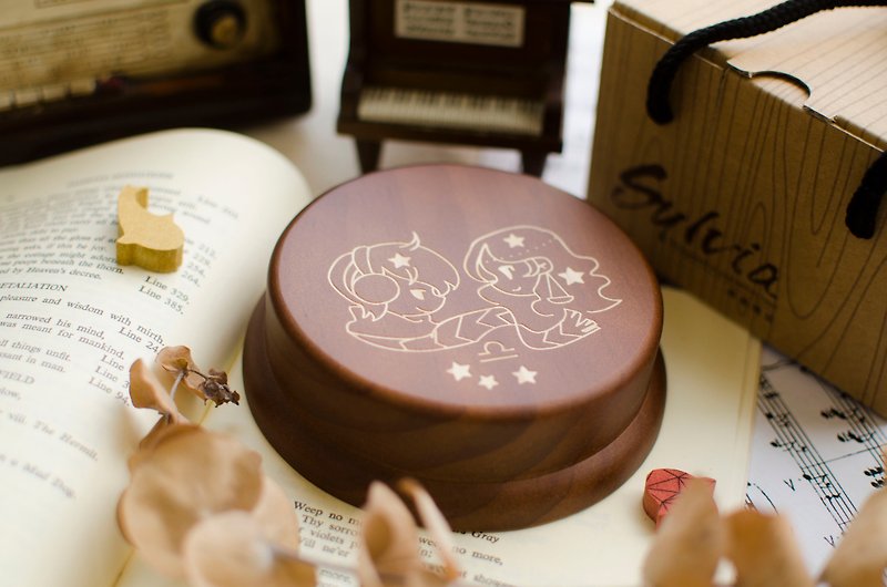 【生日礼物、纪念礼物、圣诞礼物】十二星座 天秤座 / 音乐盒 - 摆饰 - 木头 咖啡色