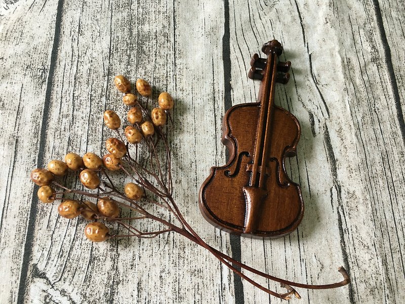 原木木作大提琴磁铁 - 天然生漆款 - 冰箱贴/磁贴 - 木头 咖啡色