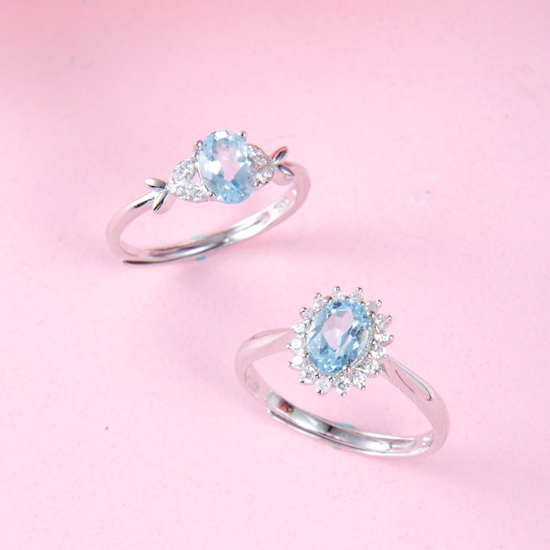 托帕石925纯银戒指 | 拓帕天然宝石戒指镶钻戒锆石水晶可调节大小 - 戒指 - 宝石 蓝色