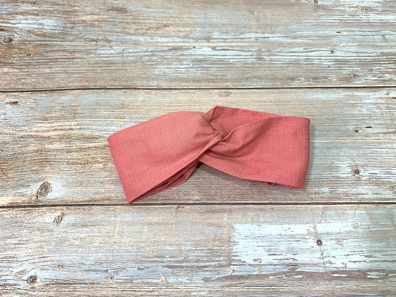 交叉发带/素色款/鲑红 - 发带/发箍 - 棉．麻 粉红色