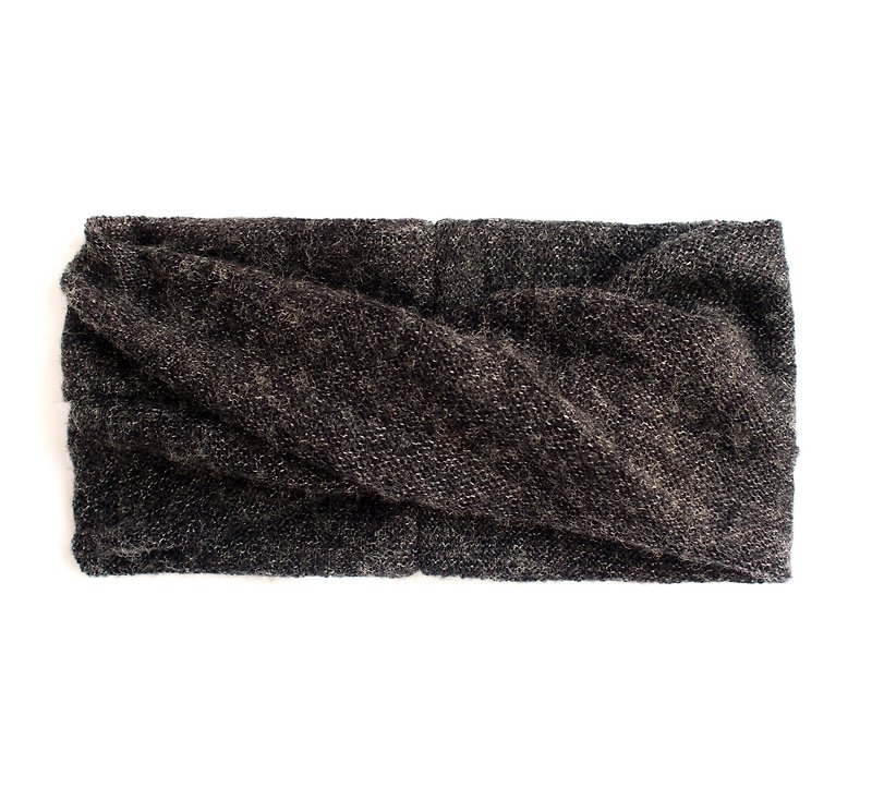 深灰色羊毛棉混纺 弹性针织脖围发带 - 发带/发箍 - 棉．麻 灰色