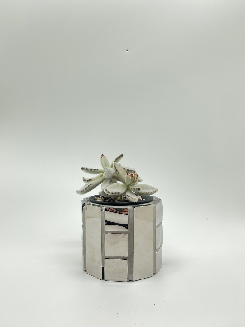 镜马赛克花器/大 - 花瓶/陶器 - 水泥 银色