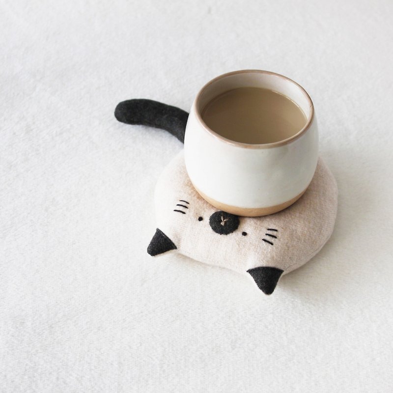 暹罗猫甜甜圈杯垫 - 杯垫 - 棉．麻 白色