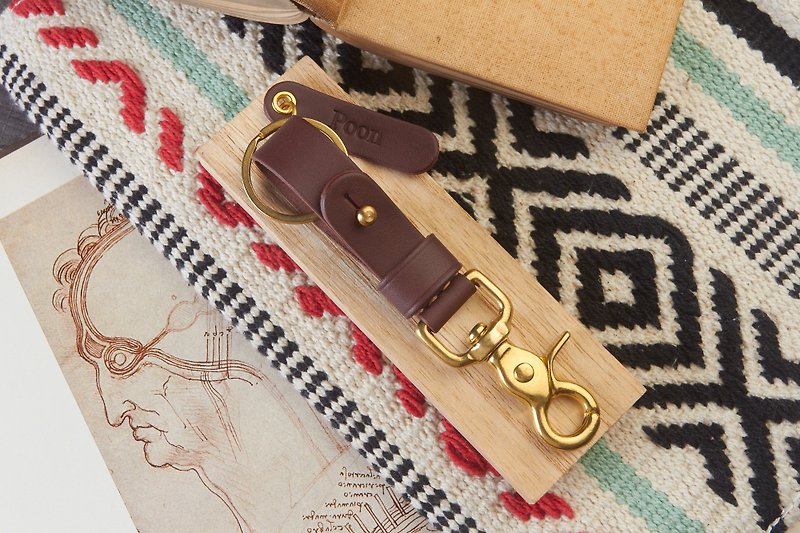 棕色皮革钥匙扣腰带环钥匙挂绳个性化名称 - 钥匙链/钥匙包 - 真皮 咖啡色