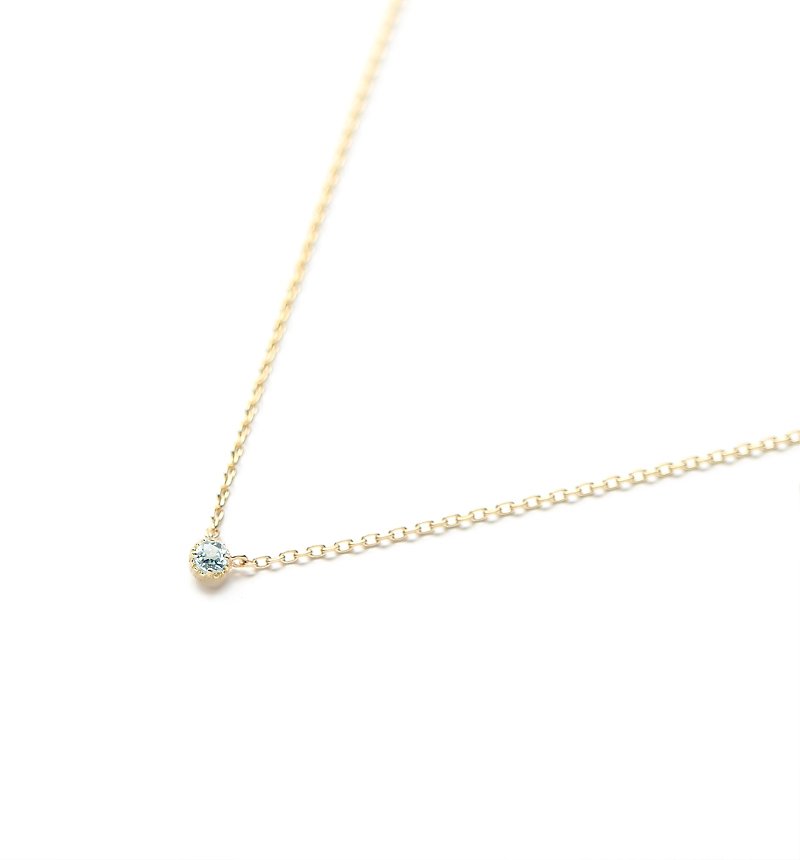 3月誕生石 K10 アクアマリンの一粒ネックレス ~Petela~ (K18 変更可能) - 项链 - 宝石 蓝色