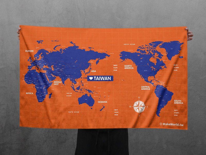 Make World地图制造运动浴巾(靛橘) - 毛巾浴巾 - 聚酯纤维 