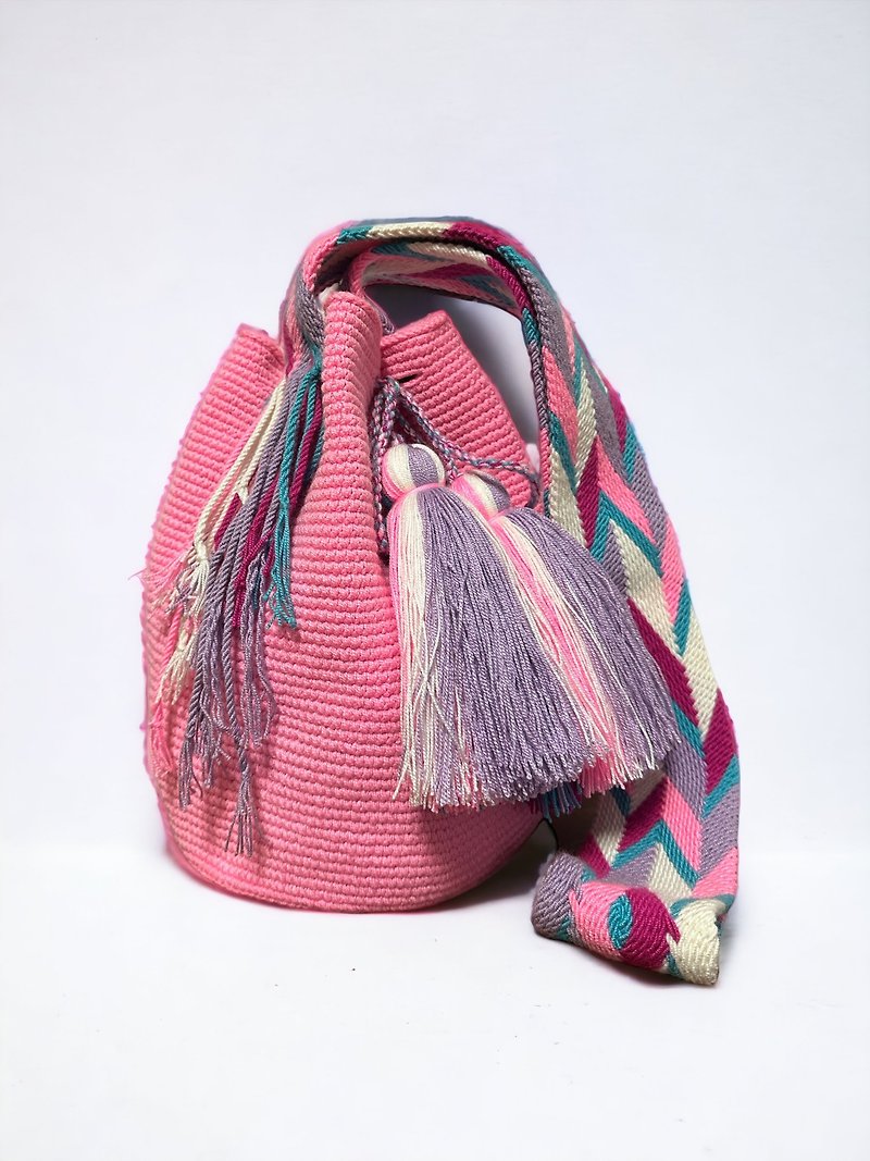 哥伦比亚 Wayuu 手织袋 | 芭比粉 - 侧背包/斜挎包 - 棉．麻 多色
