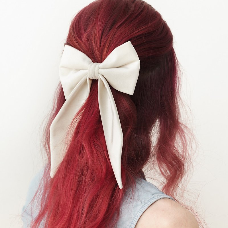 Ivory Bow for Adult, Velvet Hair Ribbon Clip Barrette for Women - 发饰 - 其他材质 白色